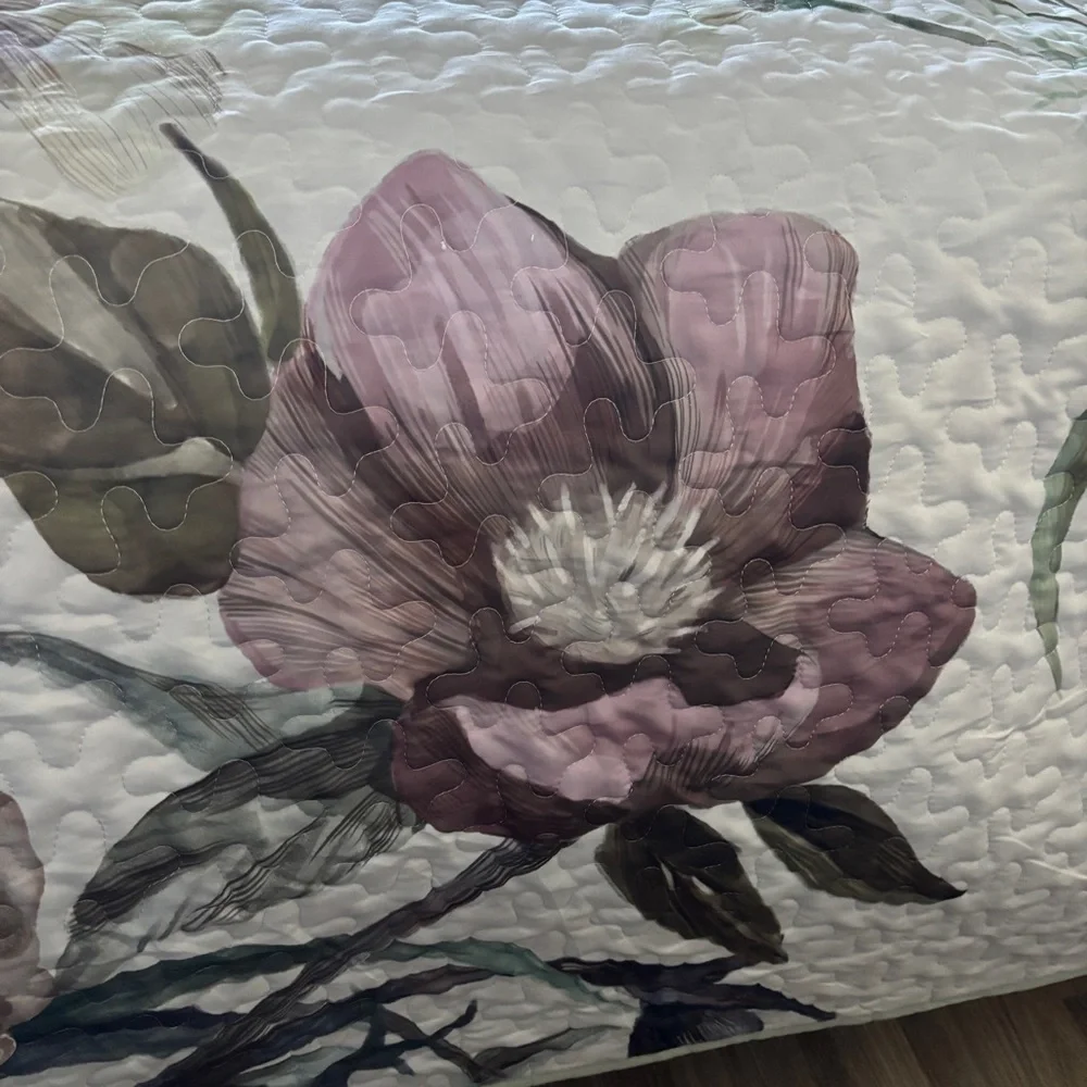Boho Green & Purple Floral Reversible 3 Pc Bedding Quilt Queen Set Solid Shams